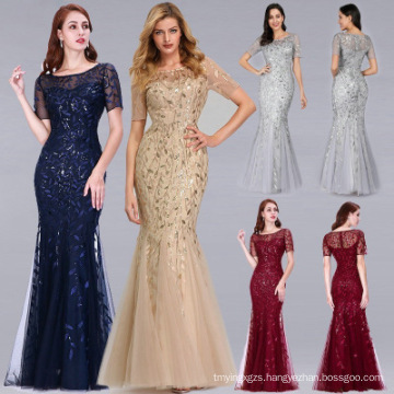 Plus Size Gold Sequined Evening Dresses V-Neck Elegant Women Formal Party Long Dresses